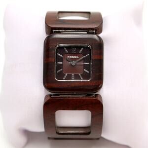 Fossil Womens Wood Square Link 27mm Watch 5.75" Bracelet ES1653 w New Battery
